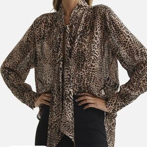 Reiss Tora Animal Print Neck Tie Blouse Size 10